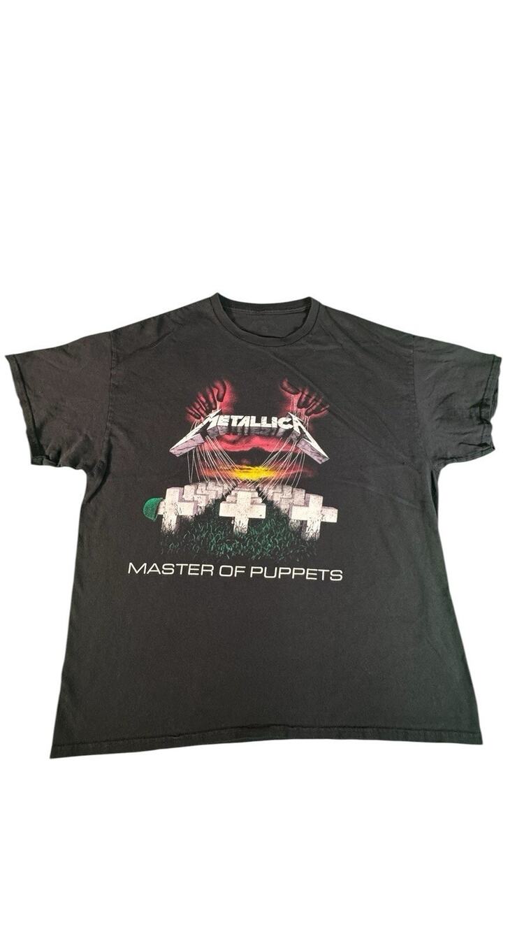 Metallica Master of Puppets Black Graphic T-Shirt Album Heavy Metal Size L- XL